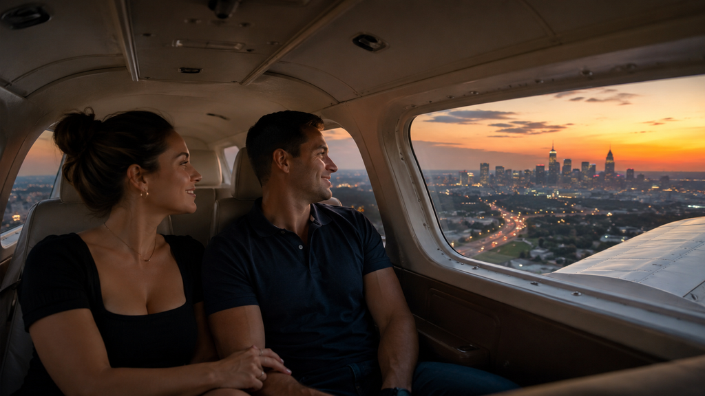 Sunset scenic flight over the Atlanta skyline